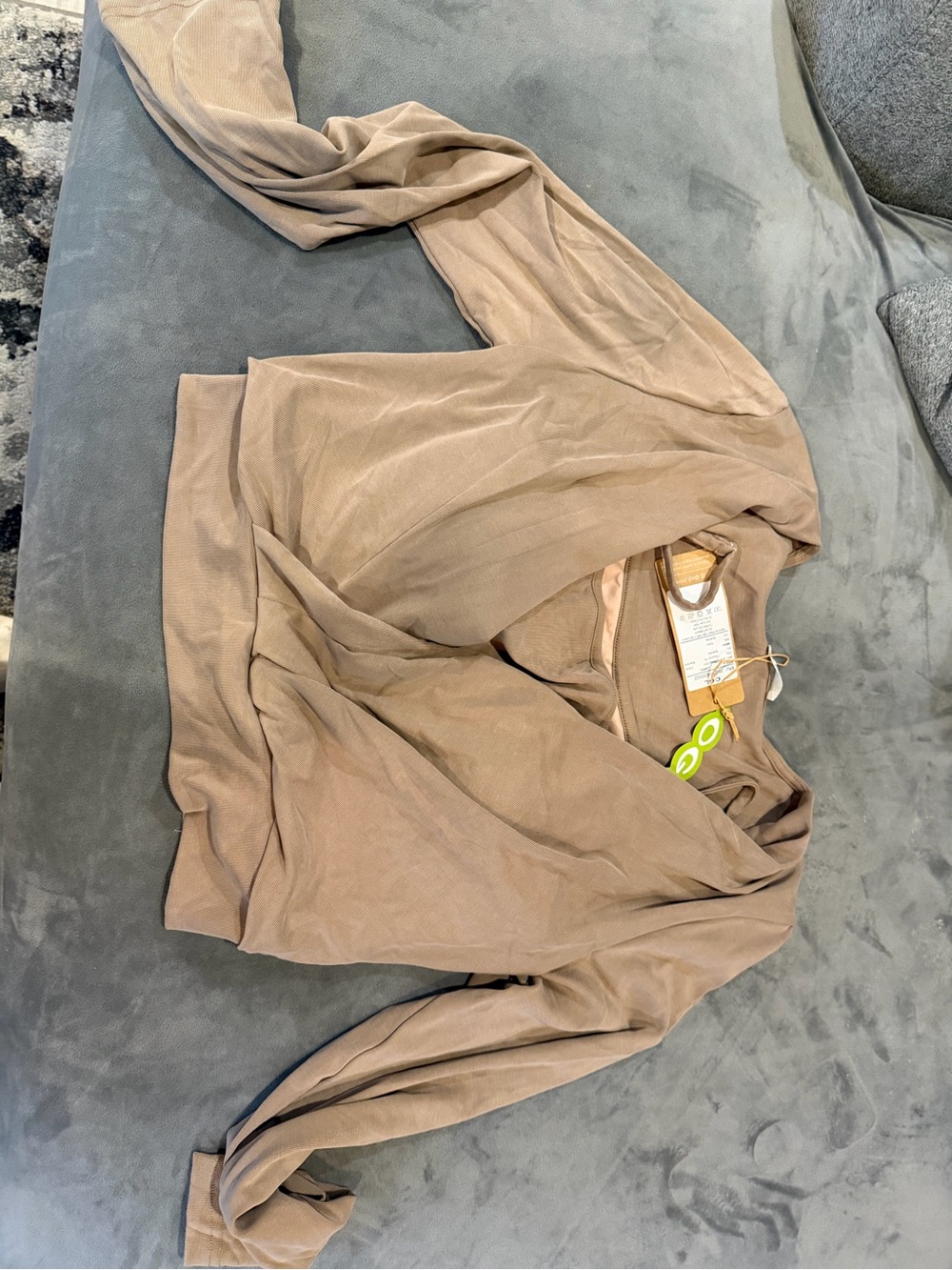 OGL Taupe Cropped Long-Sleeve Wrap Top